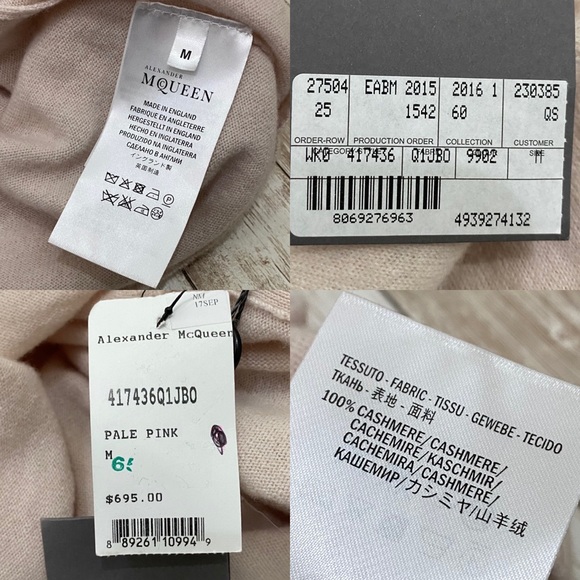 NWT Alexander McQueen Pale Pink Cashmere Cowl Neck Halter Back Sweater Size M - Picture 15 of 16